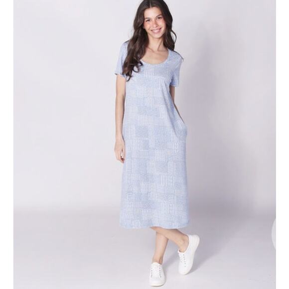 Cuddl Duds CottonWear Blue Chambray Print Midi Dress - Picture 8 of 8